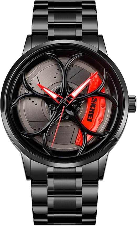 SKMEI  Men Racing Watches rotatable Car Rim Wheel hub Design Sports Watches Stainless Steel Waterproof Watch